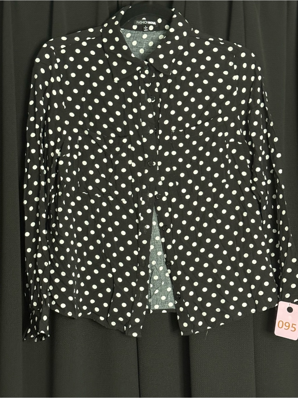 Fashion Nova Black Polka Dot Button Down Shirt
